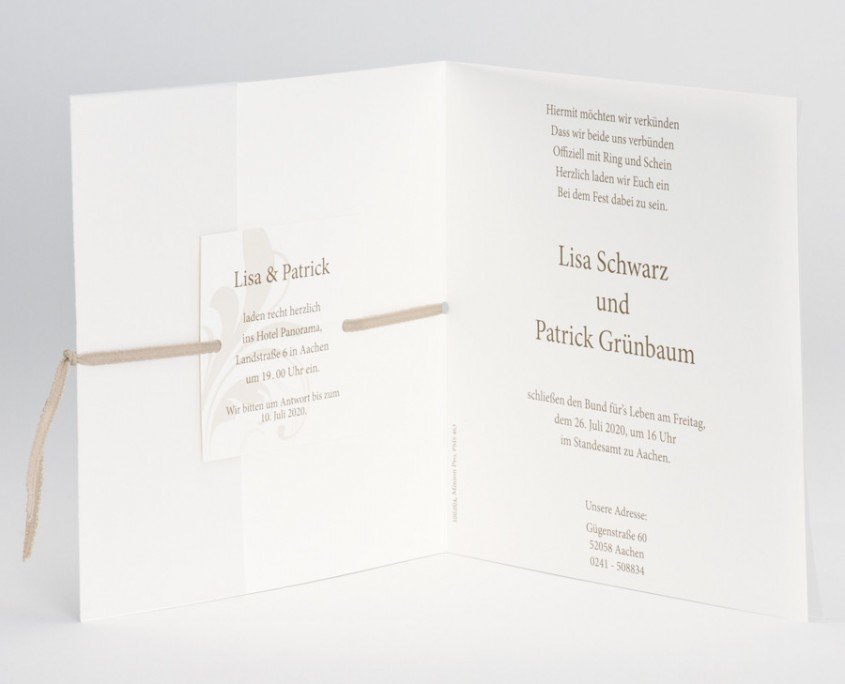 Hochzeitskarte, Innenteil mit Einladungstext, Hochzeitskarten Druck