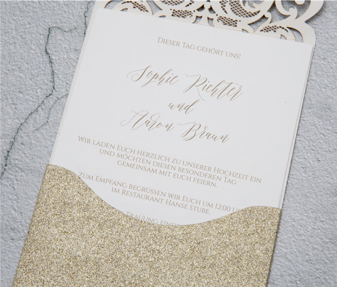 elegante Hochzeitskarte, Gold, Kalligraphie, Hochzeitskarten Gold